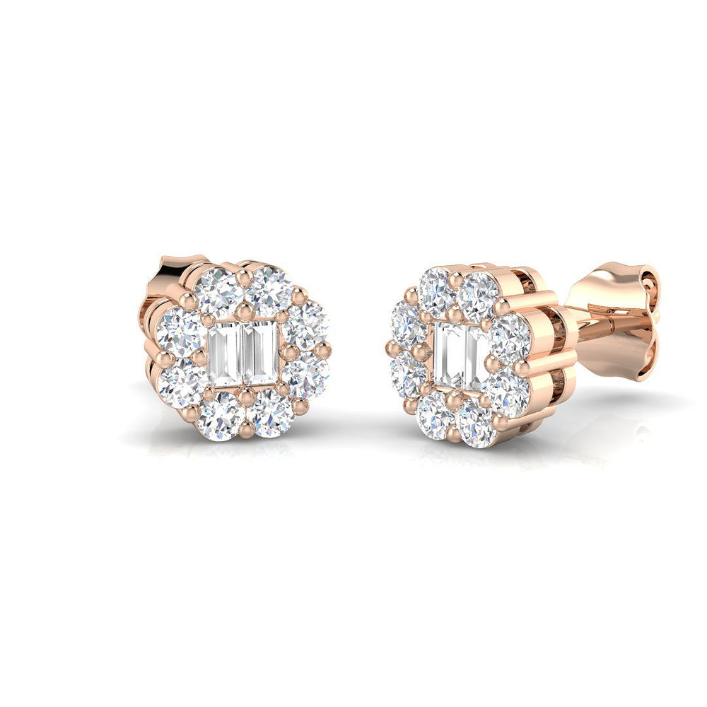 Stud Earrings with Flower Diamond Halo Cluster | 0.5ct Gold