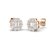 Stud Earrings with Flower Diamond Halo Cluster | 0.5ct Gold