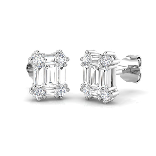 Stud Earrings with Square Baguette Cluster | 1ct Gold