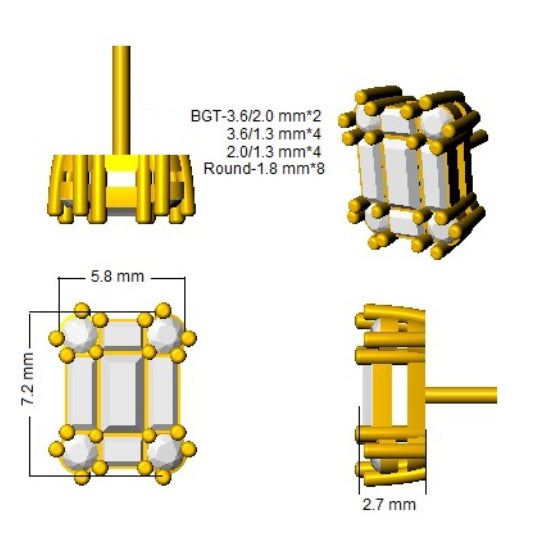 0.5ct to 1ct Gold Baguette and Brilliant Diamond Earrings