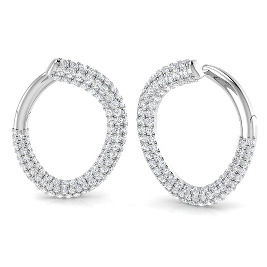 Stunning 1.0Ct Triple Row Diamond Hoop Earrings | Shop Now