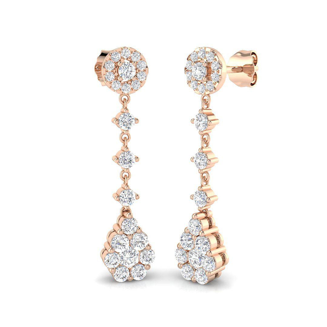 Gorgeous Smily 1.5ct Gold Drop & Trilogy Diamond Earrings