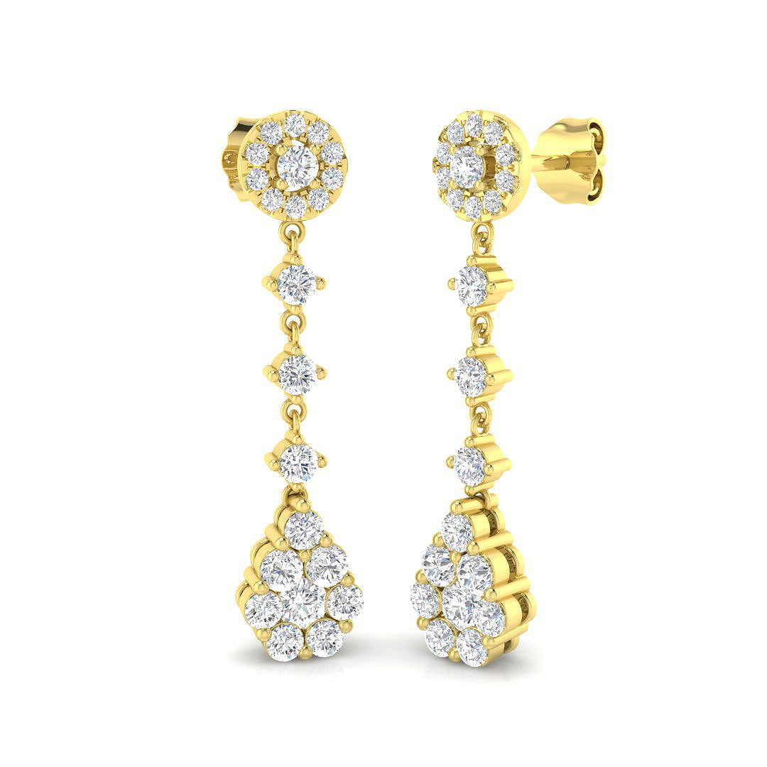 Gorgeous Smily 1.5ct Gold Drop & Trilogy Diamond Earrings