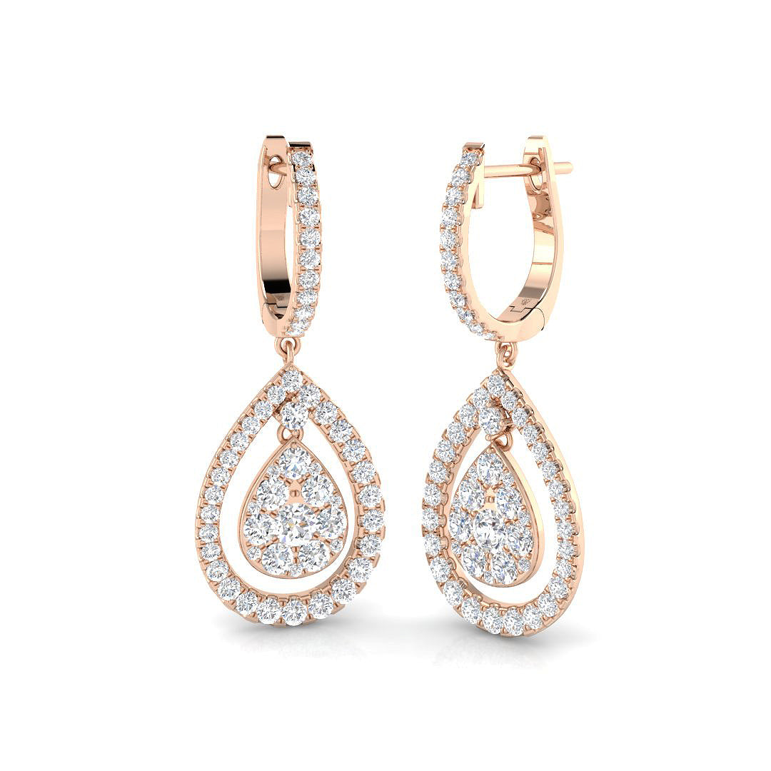 "Snobby 1.5ct Gold Drop & Trilogy Diamond Earrings - Luxury Elegance"