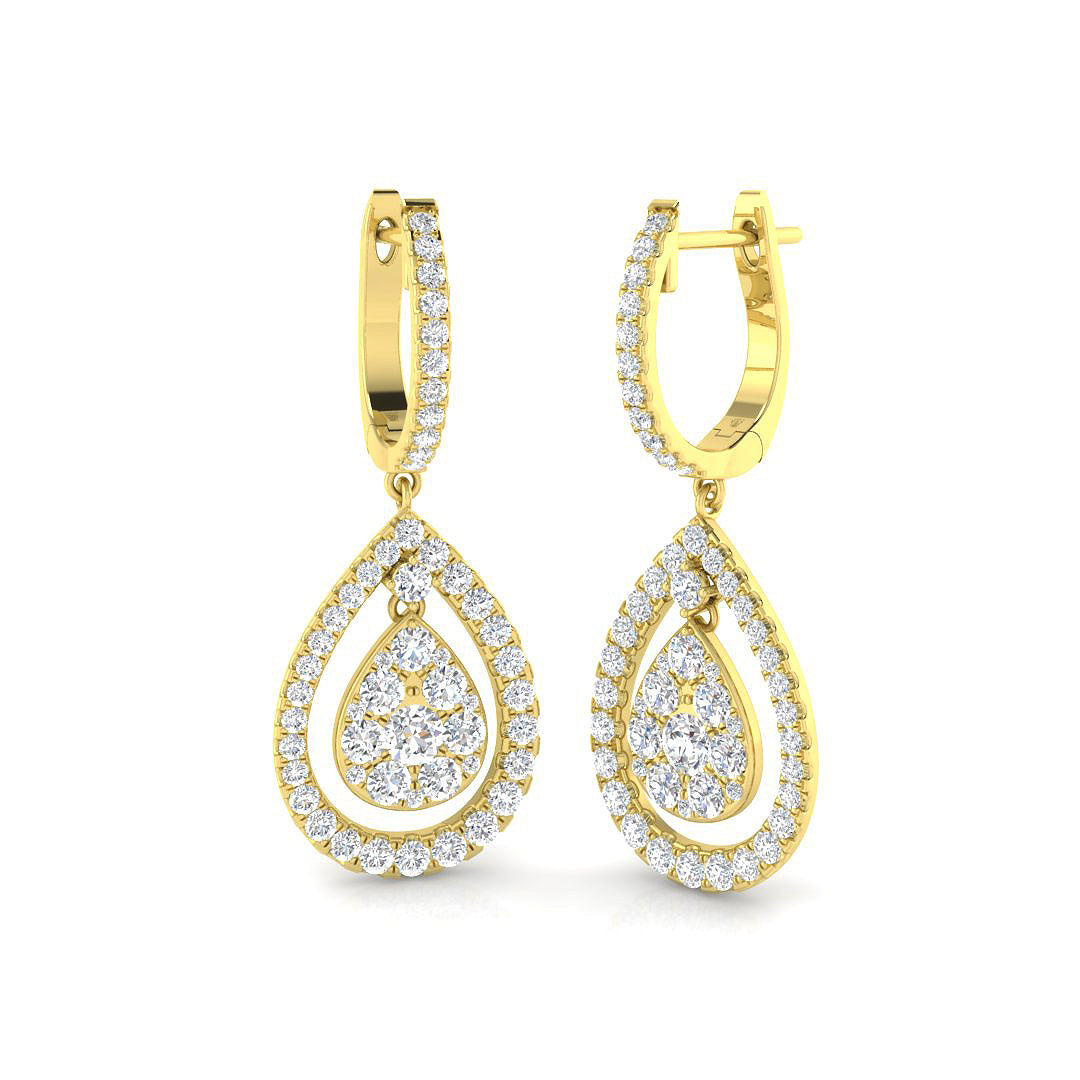 "Snobby 1.5ct Gold Drop & Trilogy Diamond Earrings - Luxury Elegance"