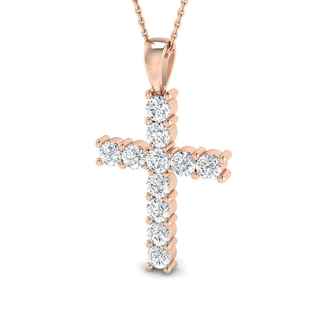 Imperiana 1.75Ct Diamond Cross Pendant In 9K, 18K (White, Yellow, Rose Gold) With Complimentary Silver
