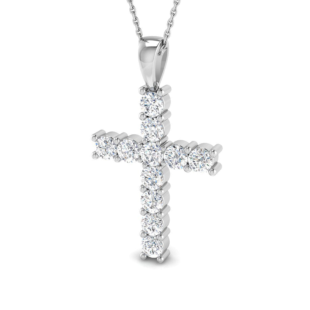 Imperiana 1.75Ct Diamond Cross Pendant In 9K, 18K (White, Yellow, Rose Gold) With Complimentary Silver