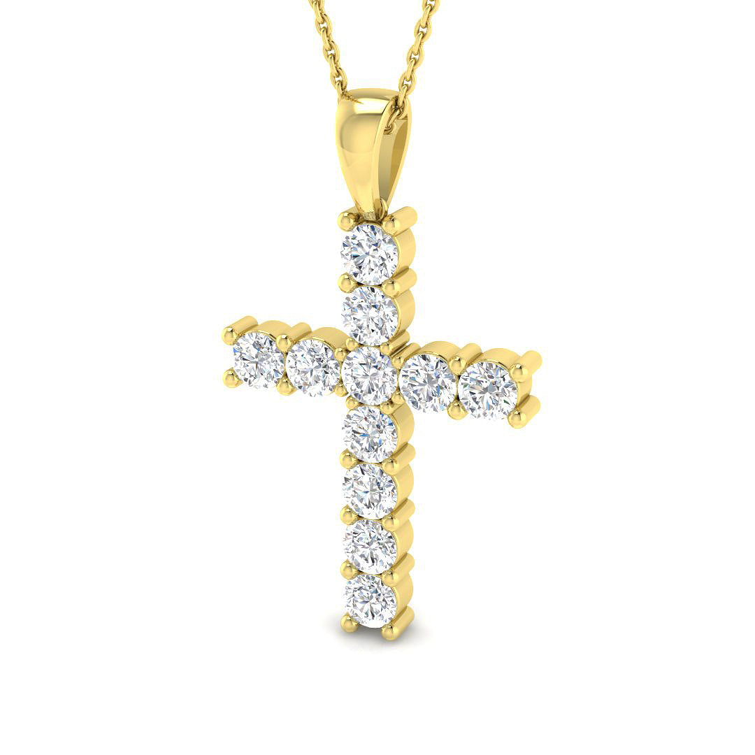 Imperiana 1.75Ct Diamond Cross Pendant In 9K, 18K (White, Yellow, Rose Gold) With Complimentary Silver