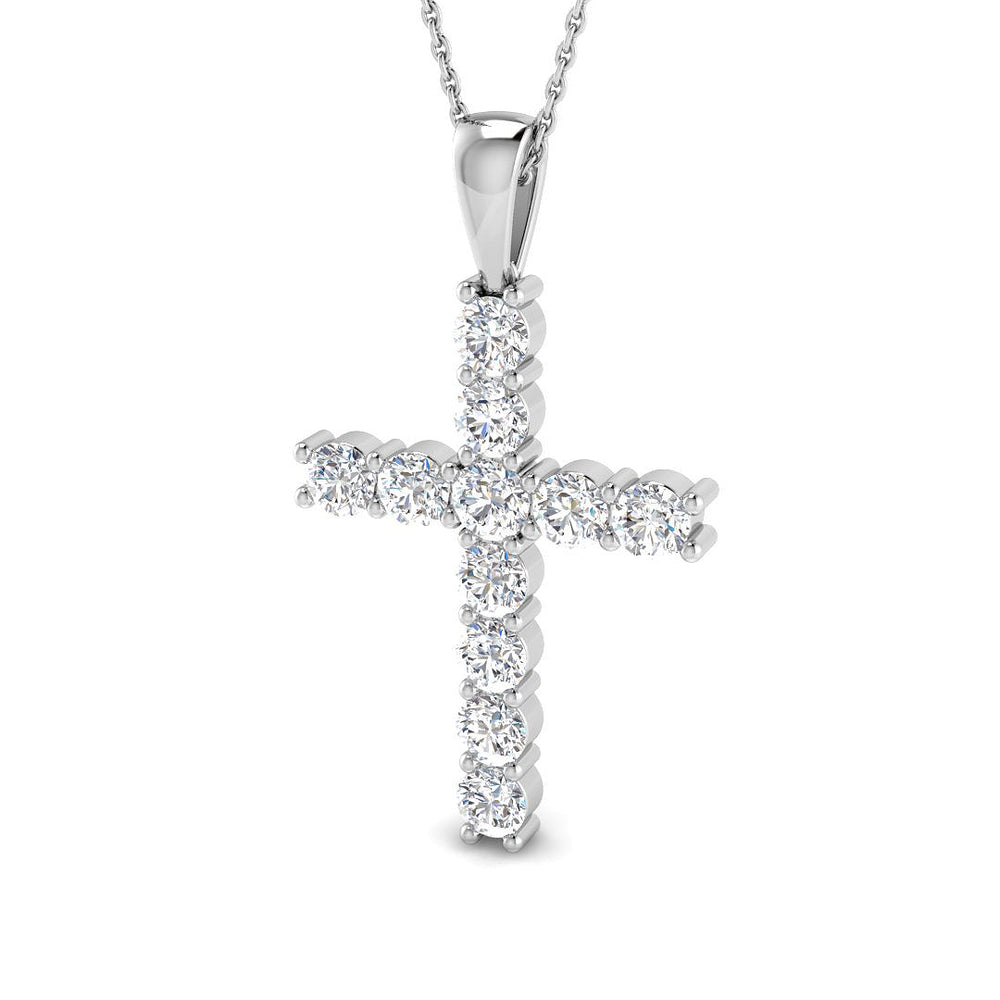 Sovereigna 2Ct Diamond Cross Pendant In 9K, 18K (White, Yellow, Rose Gold) With Complimentary Silver