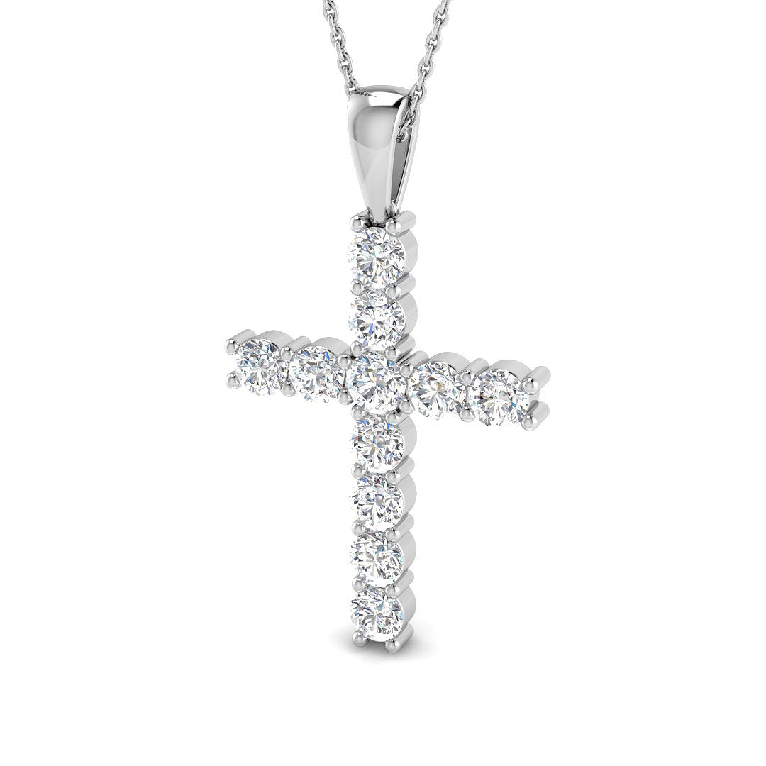Sovereigna 2Ct Diamond Cross Pendant In 9K, 18K (White, Yellow, Rose Gold) With Complimentary Silver