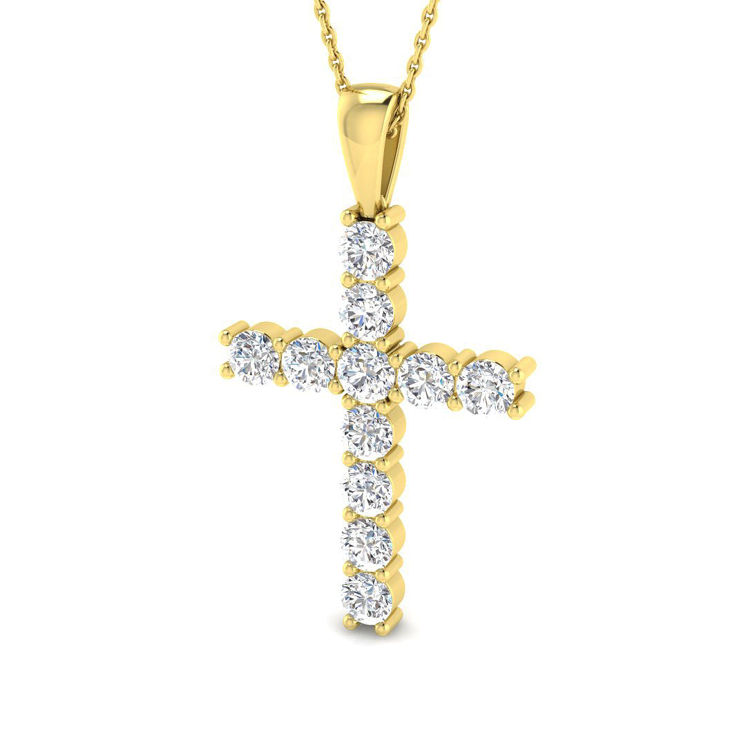 Sovereigna 2Ct Diamond Cross Pendant In 9K, 18K (White, Yellow, Rose Gold) With Complimentary Silver