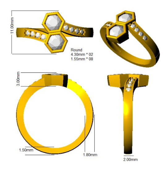 0.70Carat DE/VS Lab Grown Diamond 2 Stone Ring 9k Yellow Gold Ready To Ship