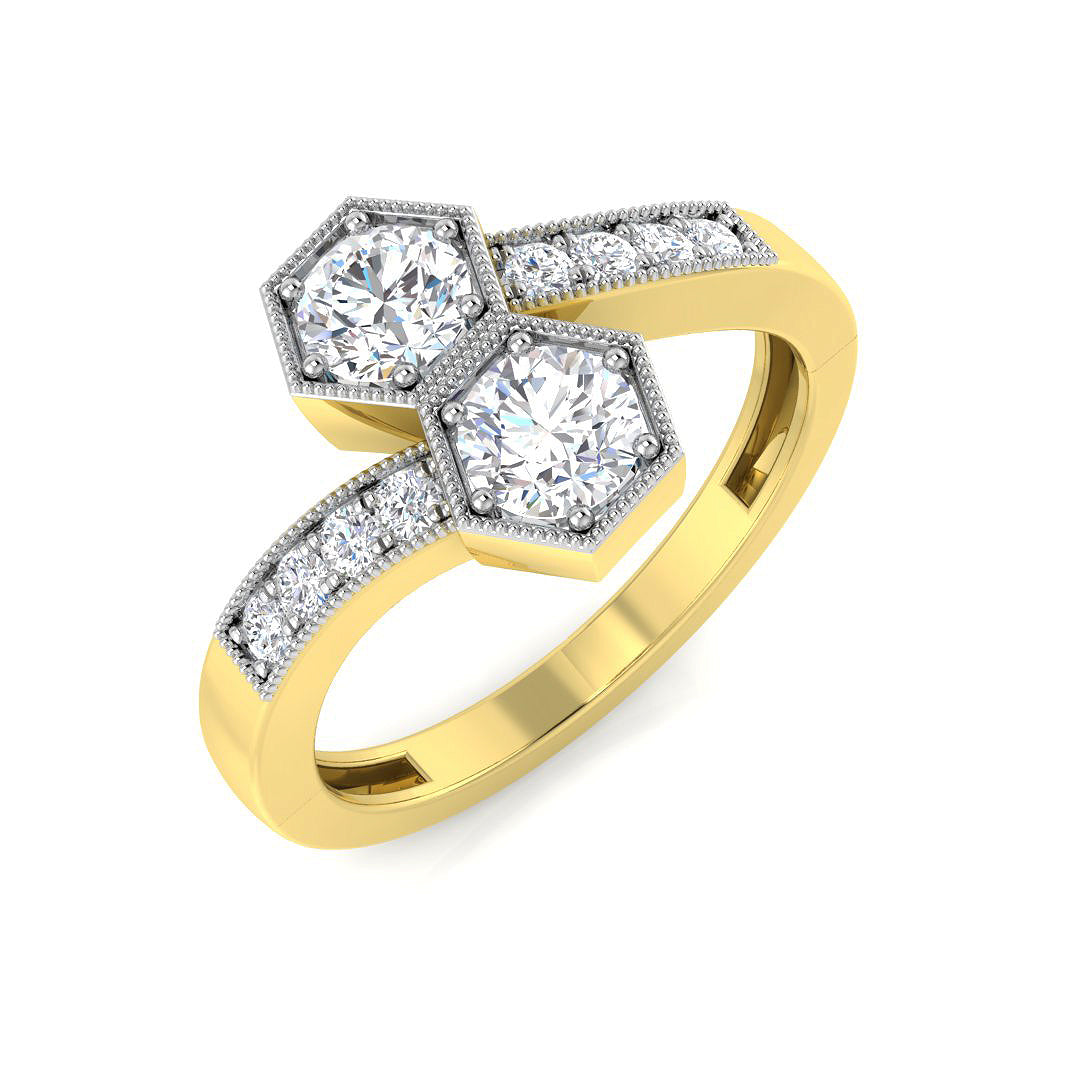0.70Carat DE/VS Lab Grown Diamond 2 Stone Ring 9k Yellow Gold Ready To Ship