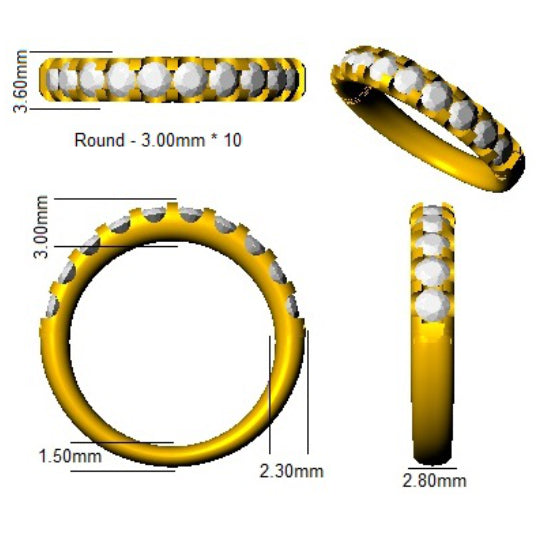 1.10Carat D-E/VS Lab Grown Diamond Half Eternity Wedding Ring 950 Platinum Ready To Ship