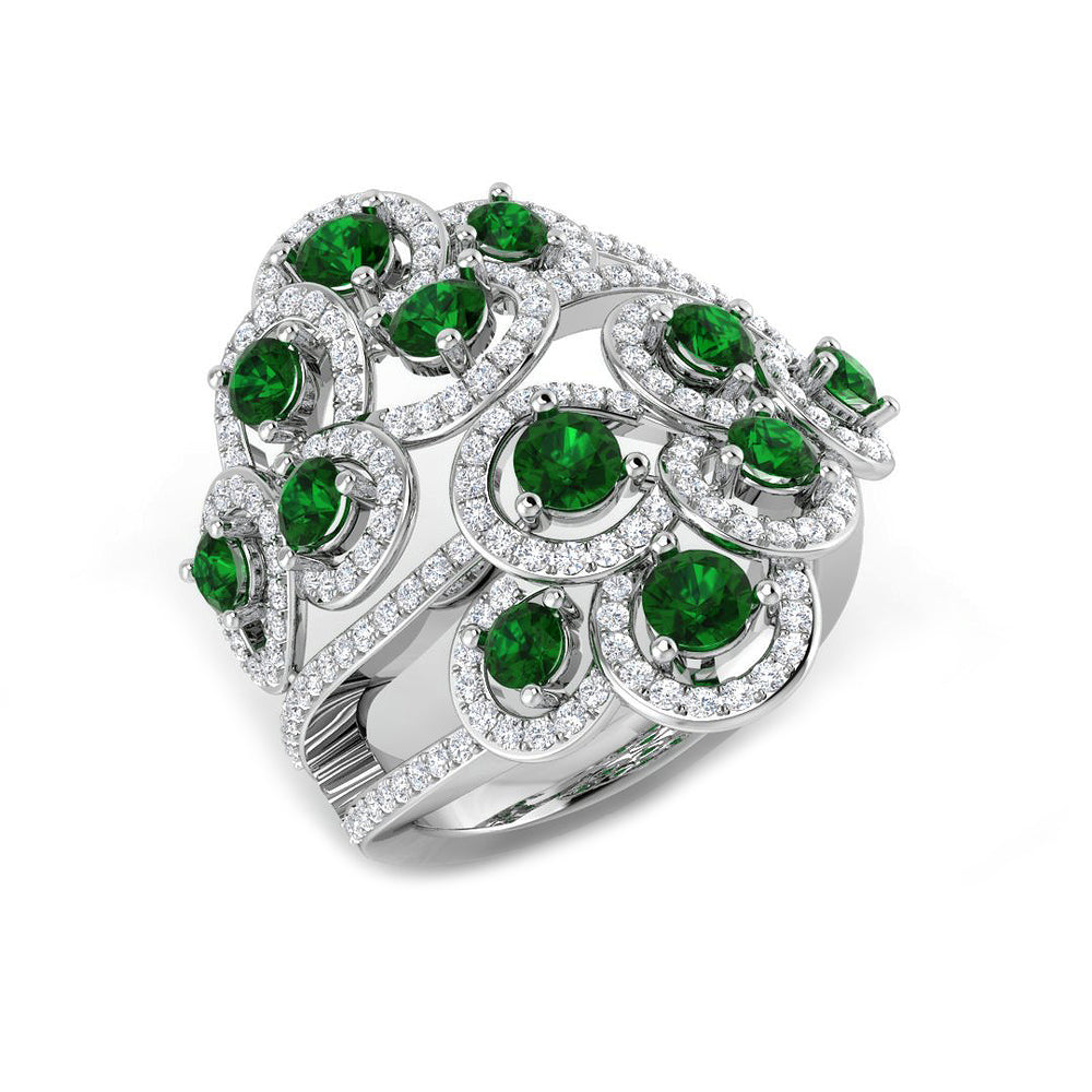Emerald Diamond Ring, Platinum Diamond Ring, Cluster Diamond Ring, Halo Diamond Ring