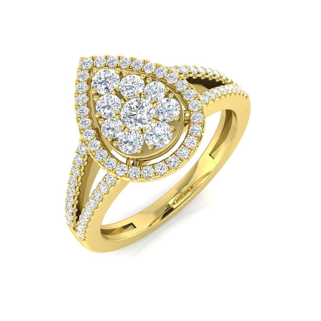 Natural Round Cut Diamond Pear Shape Cluster Ring