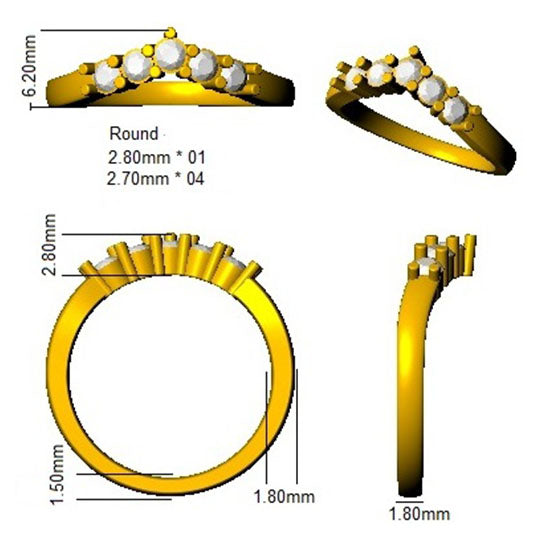 0.50Carat D-E/VS Lab Grown Diamond Wishbone Wedding Ring 950 Platinum Ready To Ship