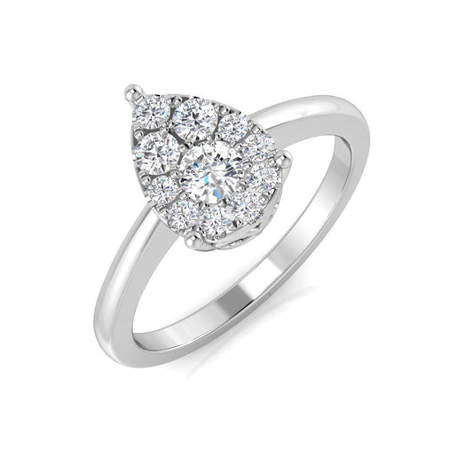 Natural Round Cut Diamond  Pear Shape Engagement Ring