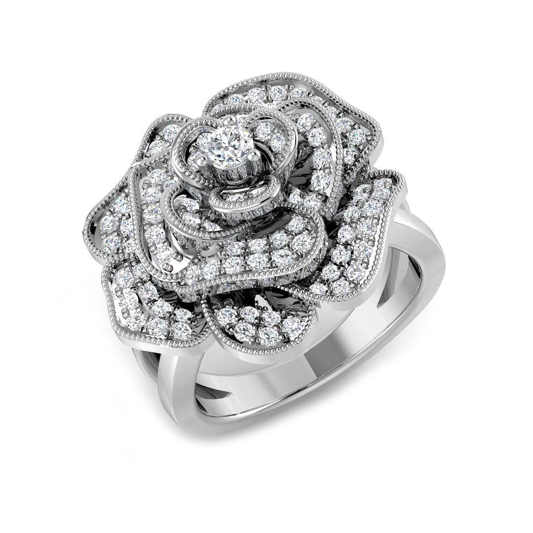 Rose Flower Diamond Statement Ring 0.50ct | UK Hallmarked Gold & Platinum