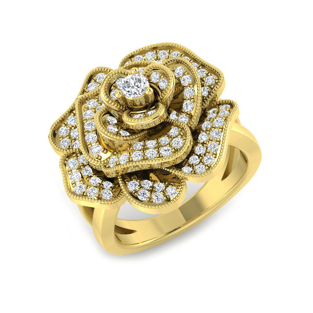Rose Flower Diamond Statement Ring 0.50ct | UK Hallmarked Gold & Platinum