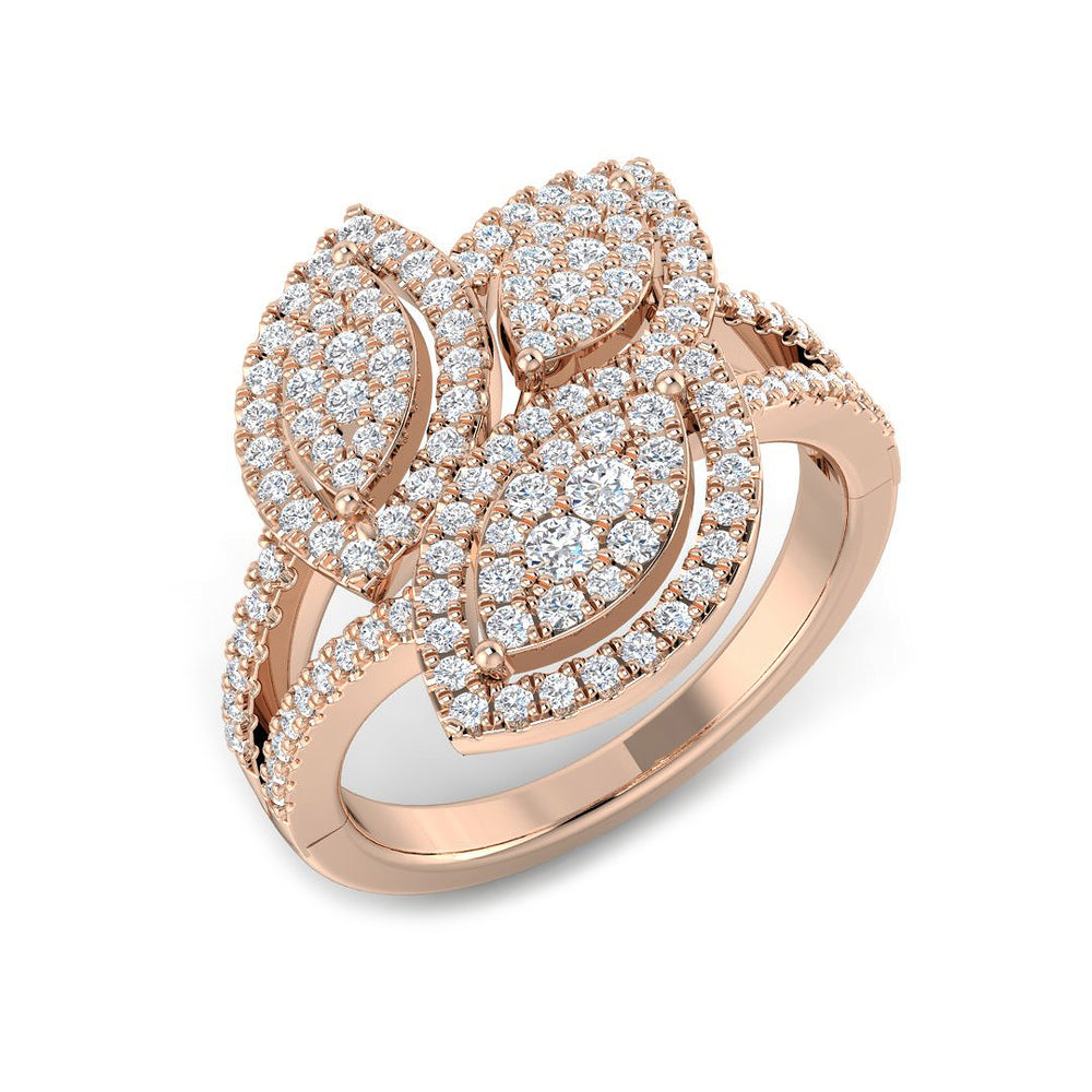Natural Round Cut Diamond Cluster Engagement Triple Leaf Ring