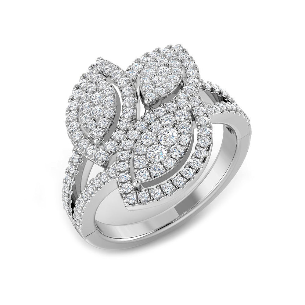 Natural Round Cut Diamond Cluster Engagement Triple Leaf Ring