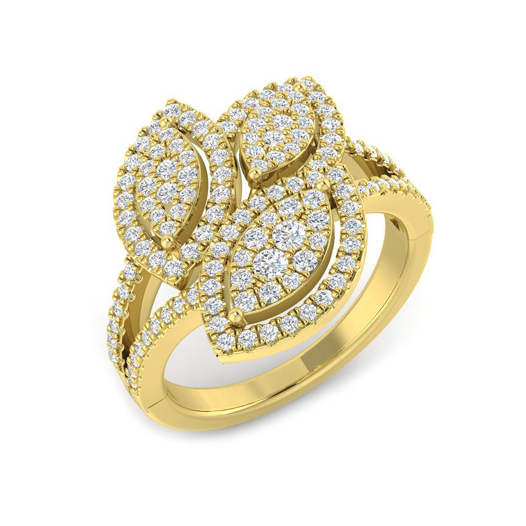 Luxury Diamond Fancy Leaf Cluster Ring 0.75ct Pavé UK Hallmarked