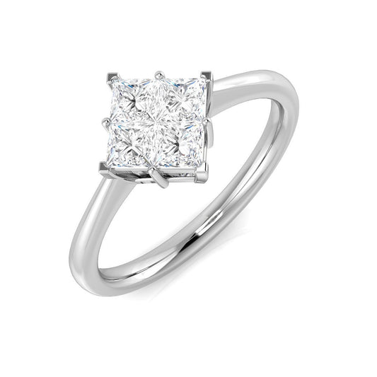 Princess Cut Diamond Cluster Ring 0.5ct Solitaire Style UK