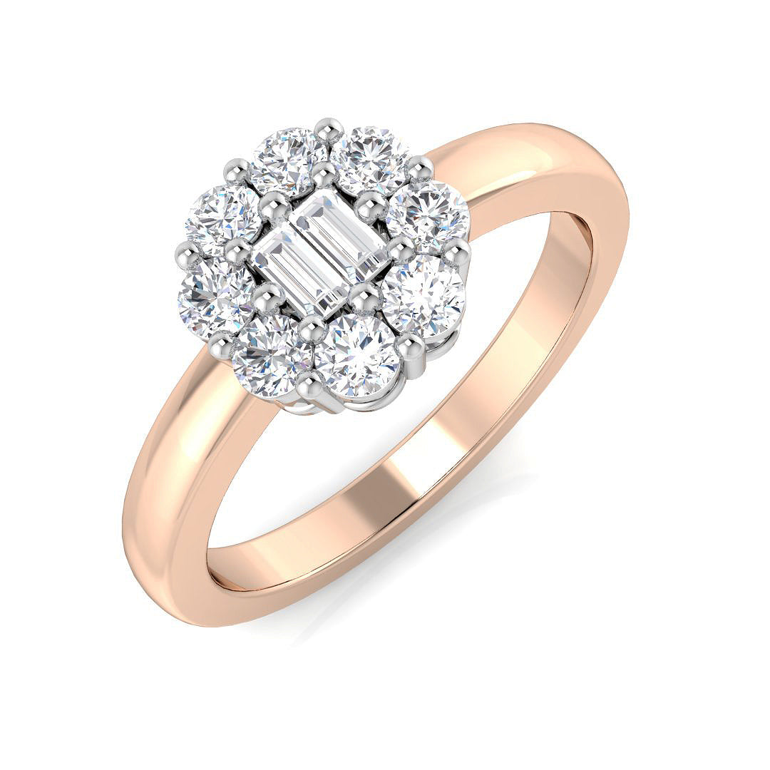Baguette & Round Diamond Cluster Ring 0.5ct Engagement UK