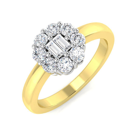 Baguette & Round Diamond Cluster Ring 0.5ct Engagement UK