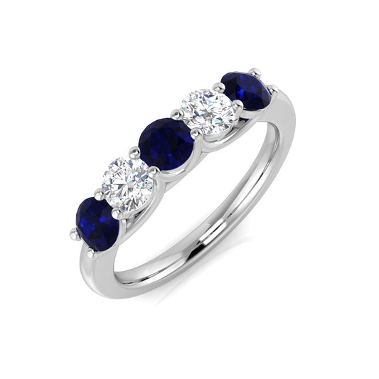 Blue Sapphire Five Stone Ring with Diamonds