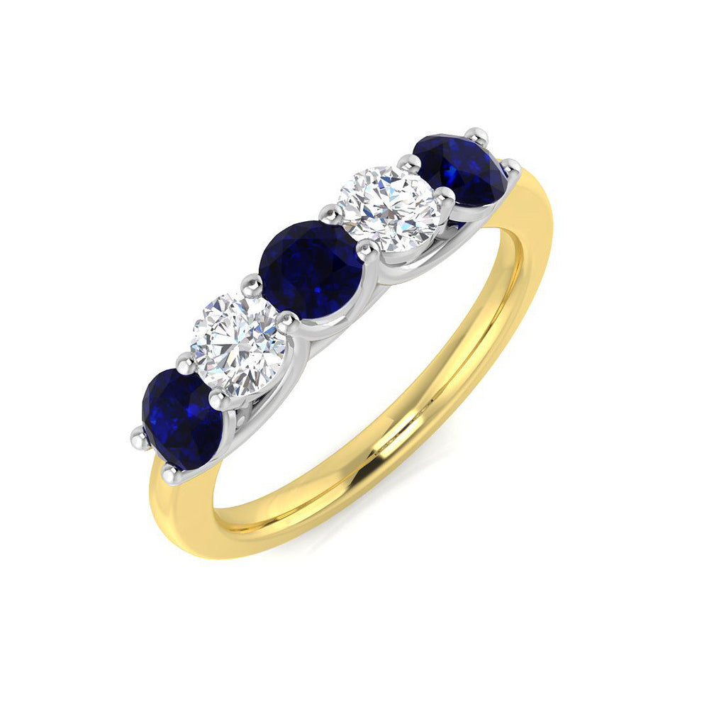 Sapphire and Diamond Five Stone Anniversary Band