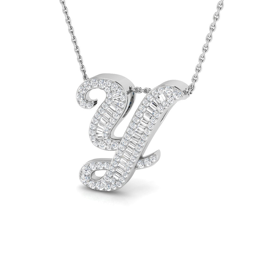 Gold Pendant with Baguette and Round Cut Diamond