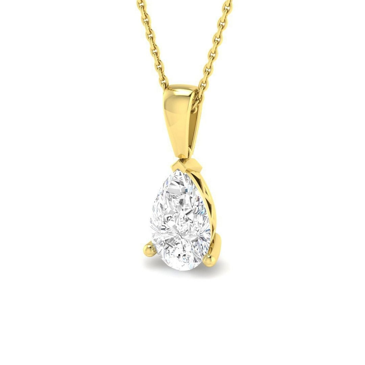 Pear Shape Lab Grown Diamond Solitaire Pendant – 9K Yellow Gold UK Made