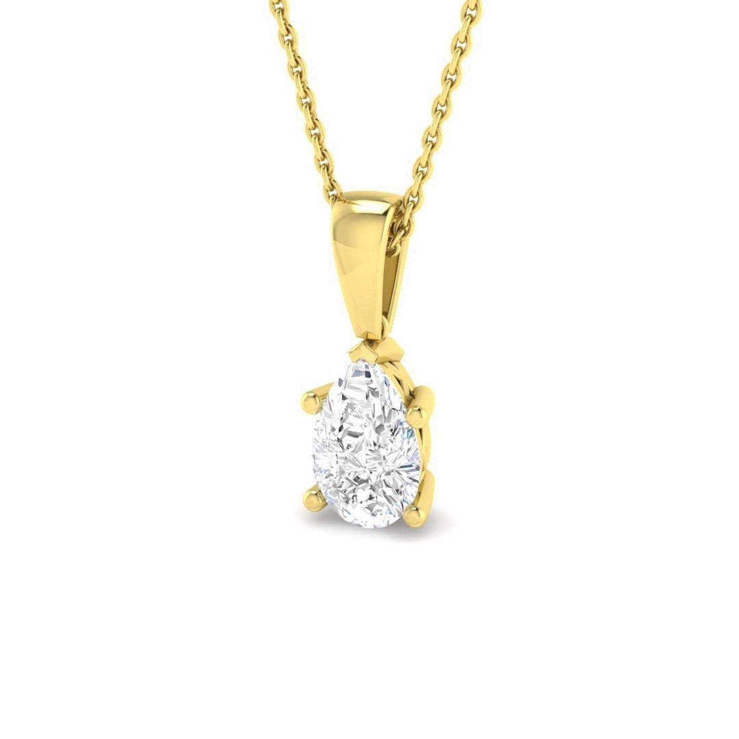 5 Prong Set Pear Shape Lab Grown Diamond Solitaire Pendant – 9K Yellow Gold