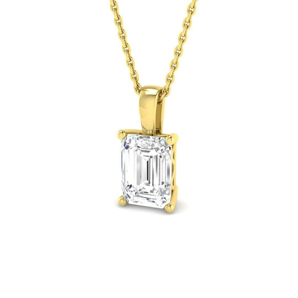 Certified Emerald Cut Lab Grown Diamond Solitaire Pendant – 9K Yellow Gold UK Made