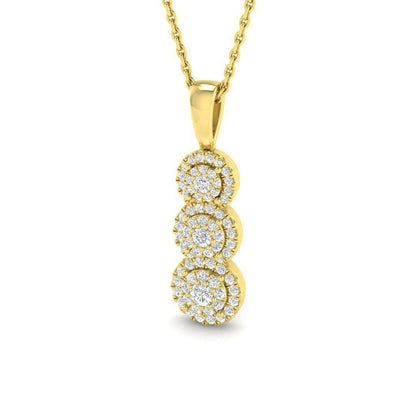 Certified Round Lab Grown Diamond Drop Pendant Necklace – 9K Yellow Gold UK Made Pave Halo