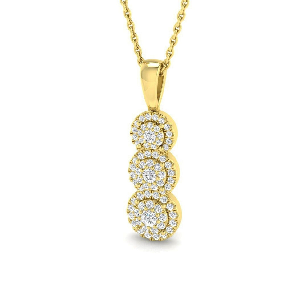 Certified Round Lab Grown Diamond Drop Pendant Necklace – 9K Yellow Gold UK Made Pave Halo