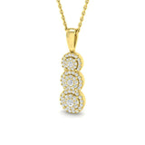 Certified Round Lab Grown Diamond Drop Pendant Necklace – 9K Yellow Gold UK Made Pave Halo
