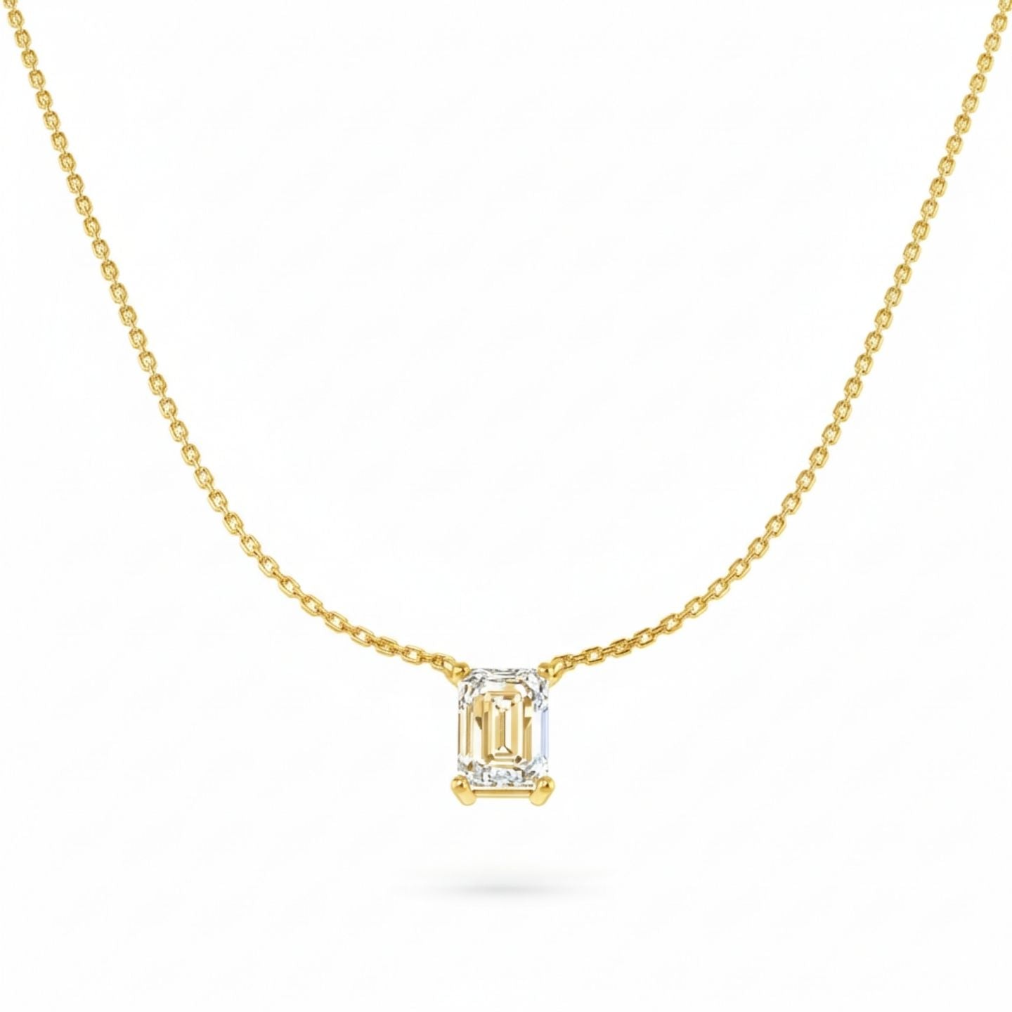 Lab Grown Emerald Cut Diamond Necklace | Solitaire Pendant | UK Hallmarked