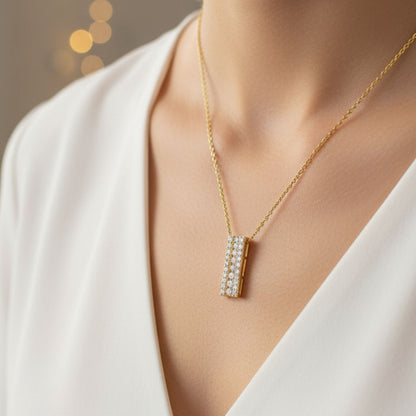 Lab Grown Round Diamond Bar Pendant Necklace | UK Made Gold & Platinum | UK Hallmarked