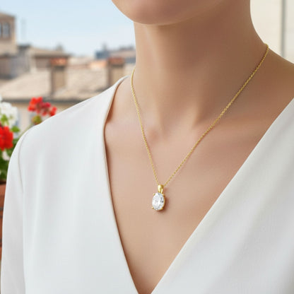 Lab Grown Oval Diamond Necklace | Solitaire Pendant | UK Made Gold & Platinum