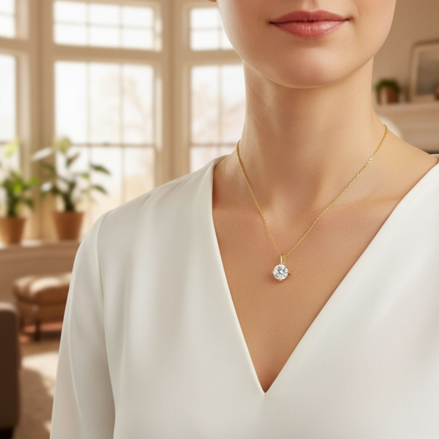 Lab Grown Round Cut Diamond Pendant | Brilliant Cut Solitaire Necklace | UK Hallmarked Gold & Platinum