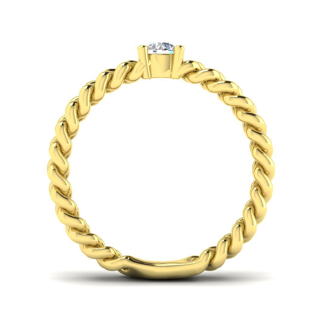 Bold yellow gold chain-link solitaire ring with round diamond