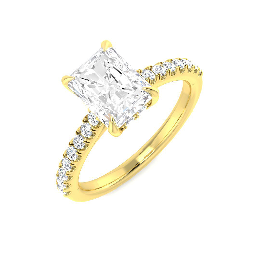 Yellow Gold Radiant Cut Diamond Engagement Ring with Side Stones