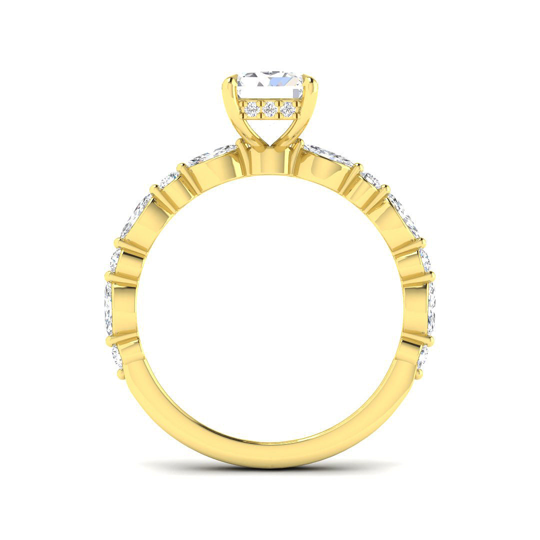 Yellow Gold Radiant Cut Solitaire Engagement Ring with Teardrop Side Stones