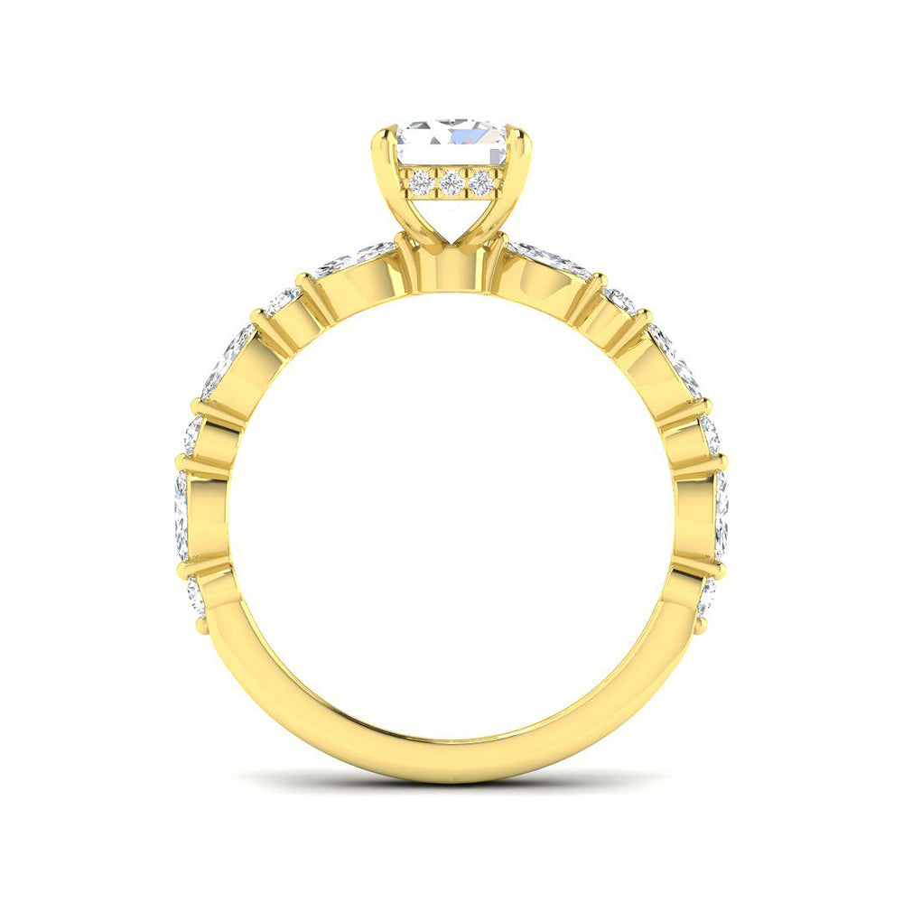 Yellow Gold Radiant Cut Solitaire Engagement Ring with Teardrop Side Stones
