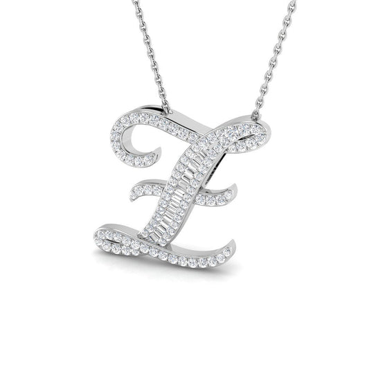 Paved Initial Diamond Pendant Necklace with Baguette & Round Diamonds