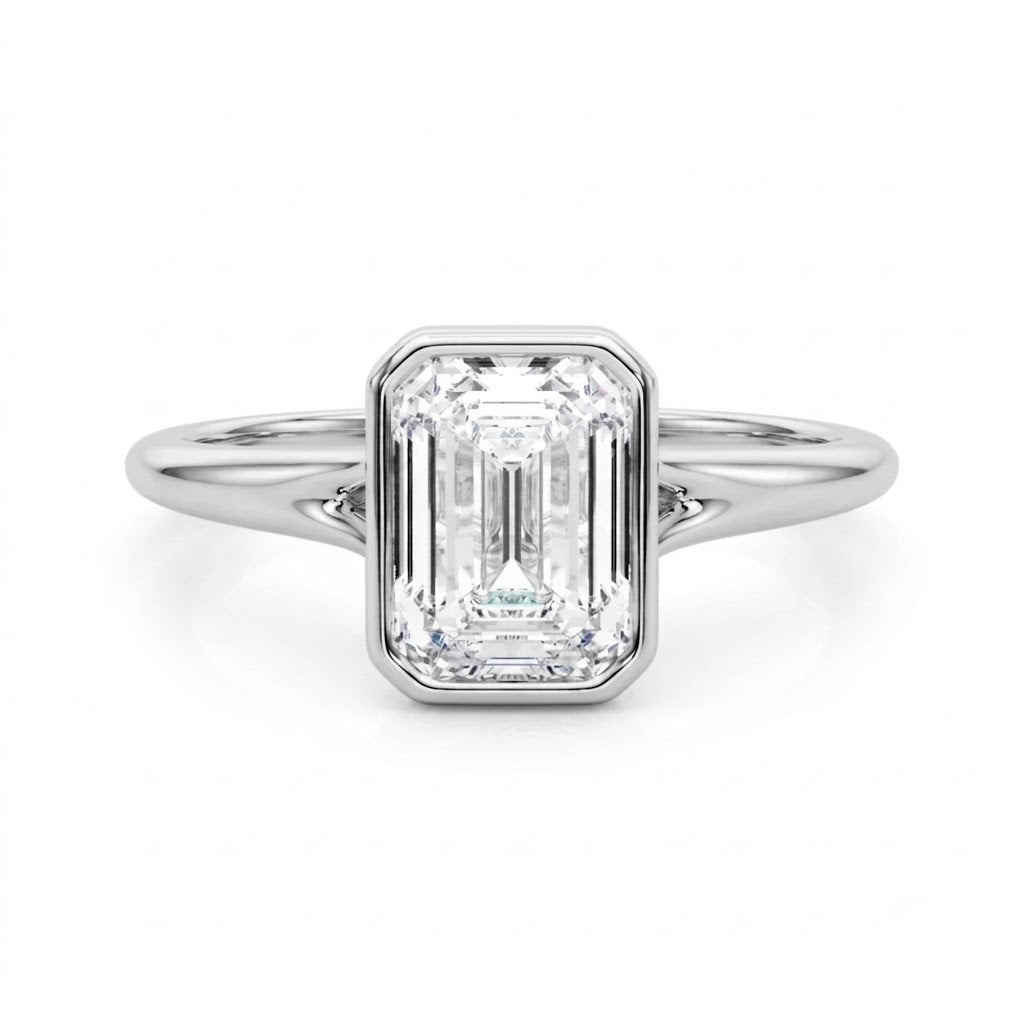 IGI Certified Emerald Cut Lab-Grown Diamond Bezel Solitaire Engagement Ring