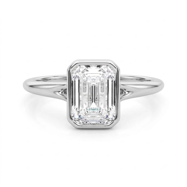 IGI Certified Emerald Cut Lab-Grown Diamond Bezel Solitaire Engagement Ring